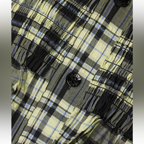 GANNI Seersucker Check Smocked Shirt Dress Size 34 (US2) - Picture 7 of 8